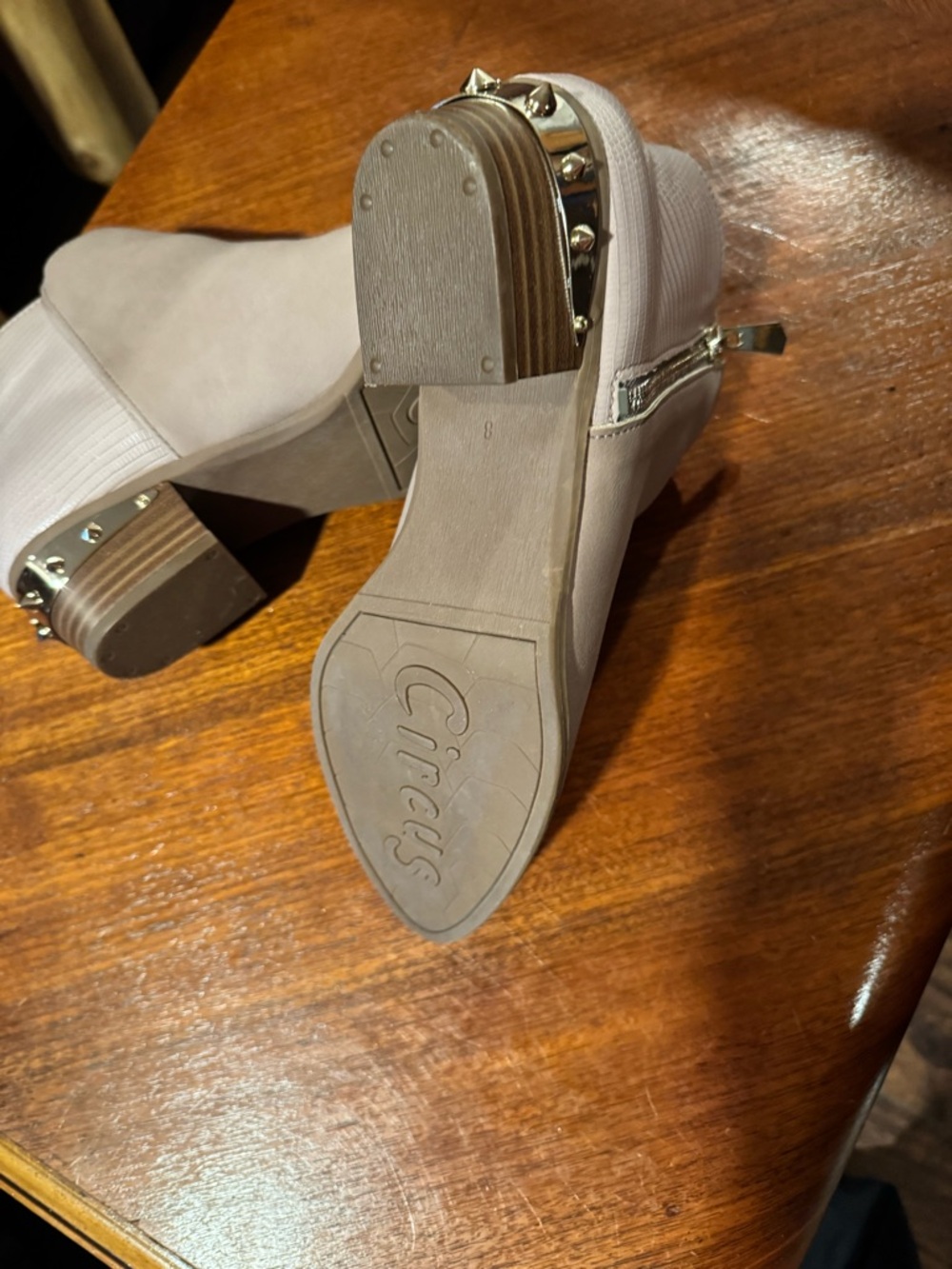 Circus by Sam Edelman Nude Pink Ankle Booties with Studded Block Heel - Picture 10 of 11